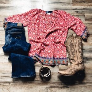 Flowery Top with Aztec Design